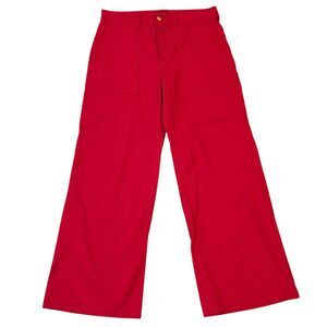J. Crew Camp Pocket Wide Leg Pants Womens 28 Red Cotton Relaxed Fit High Rise